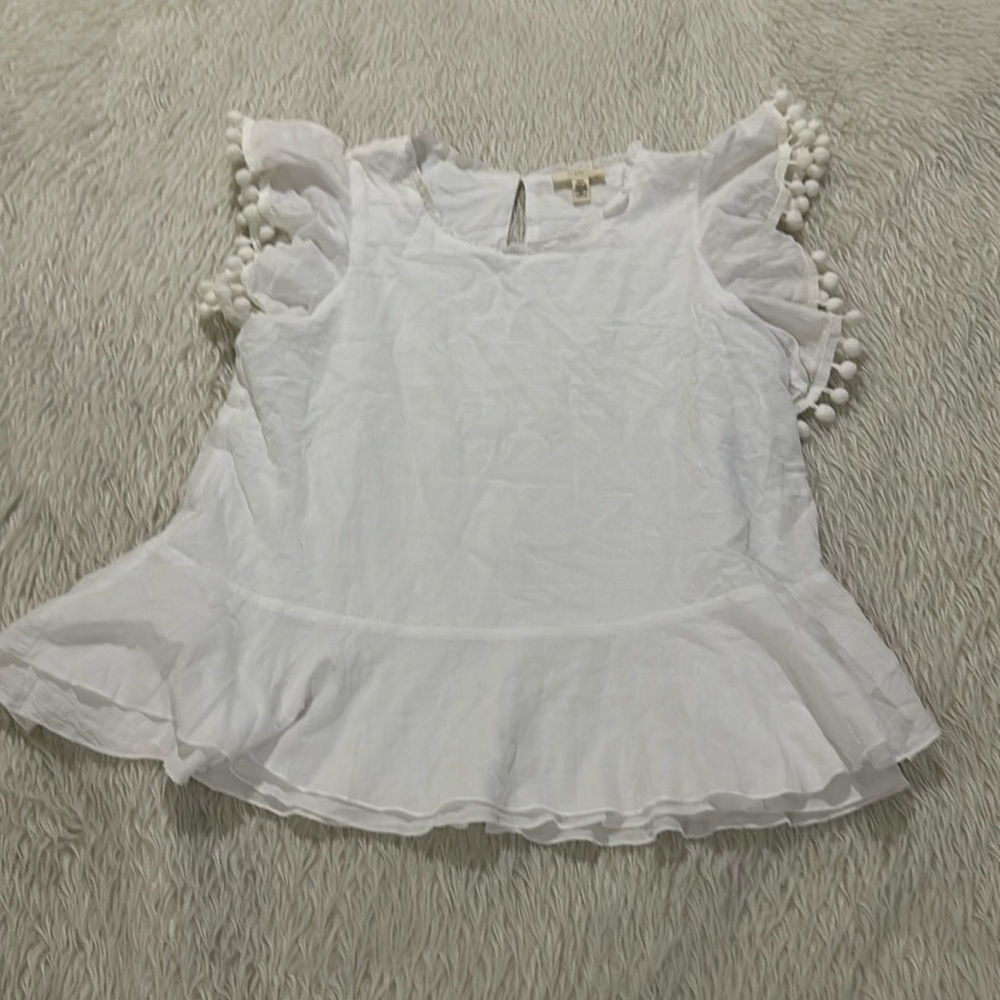 Cupid blush white ruffle boho Pom Pom top size medium